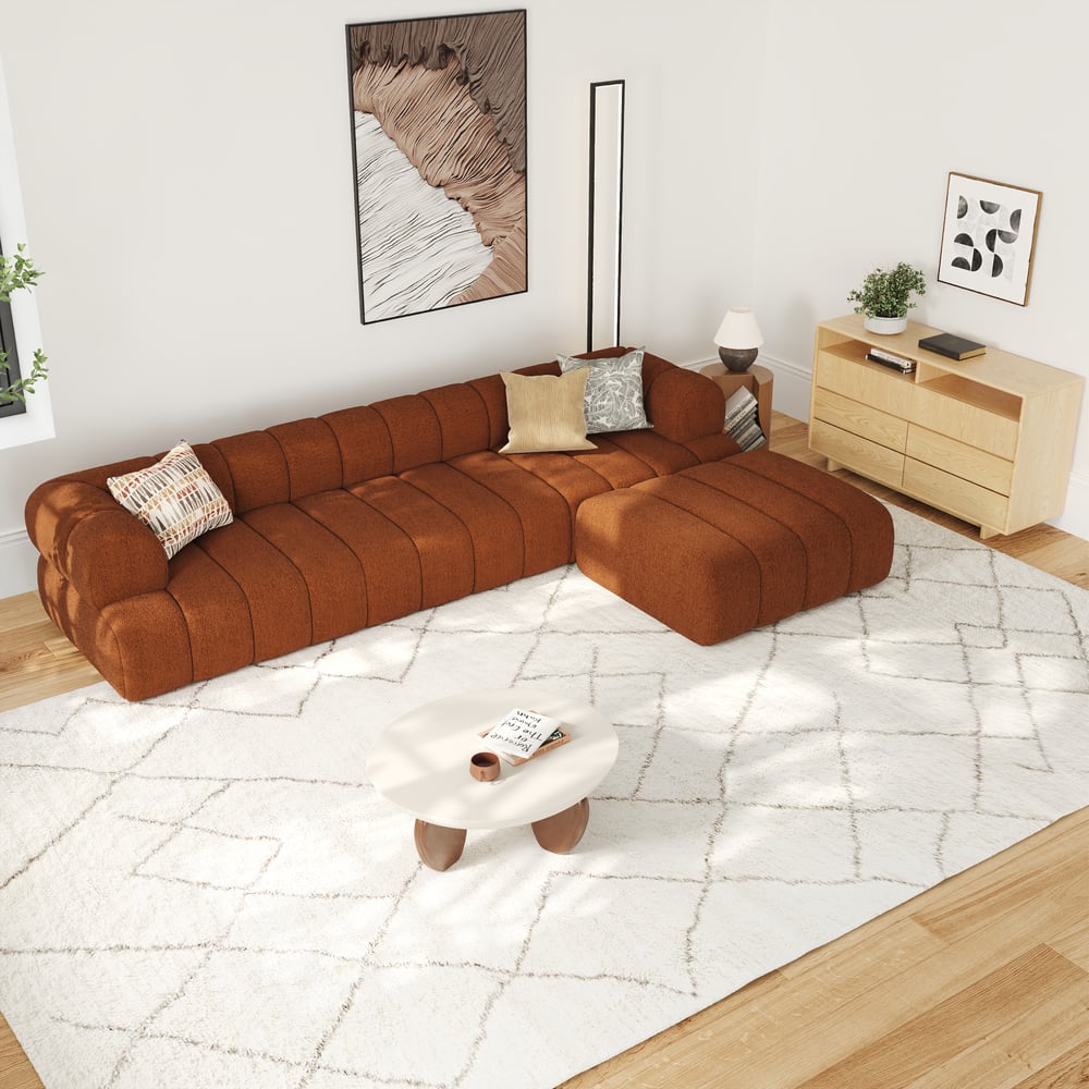 Nimbus Boucle Upholstered Accent Chair 3000mm Channel Sectional Sofa with Ottoman window image