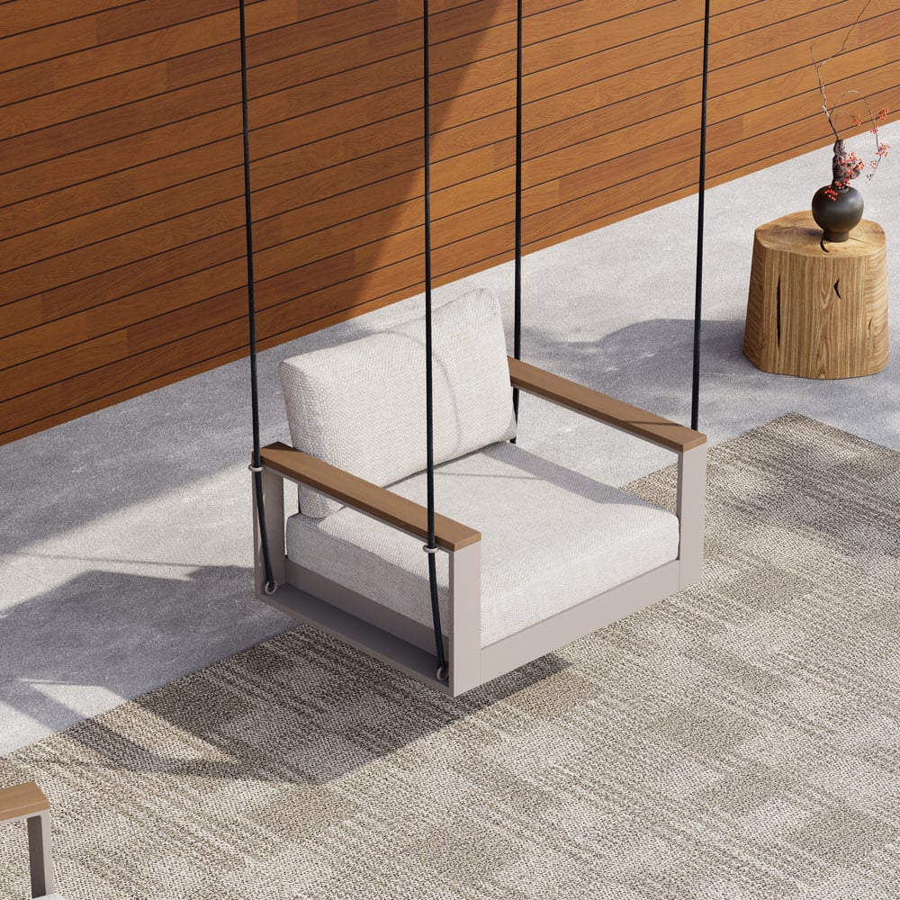 Axis Outdoor Swing Sofa in Warm White Aluminum with Cushion window image