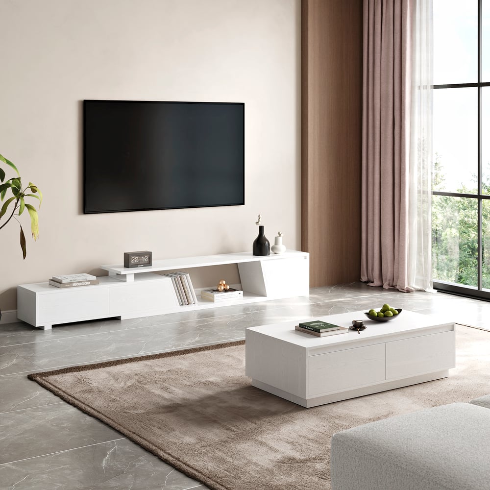 47" Mid Century Rectangular White Block Coffee Table window image