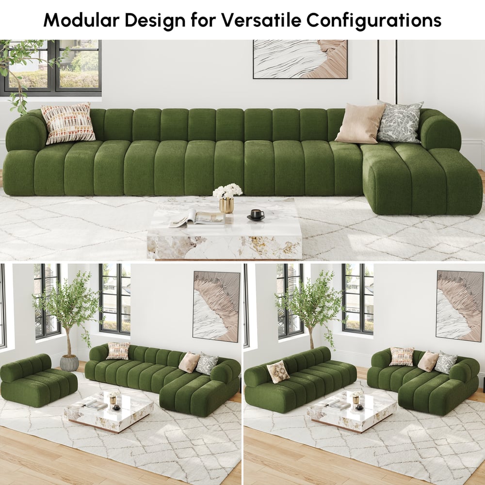 Sofá secional de veludo chenille de 4 peças Nimbus 4000 mm com chaise Imagem da janela