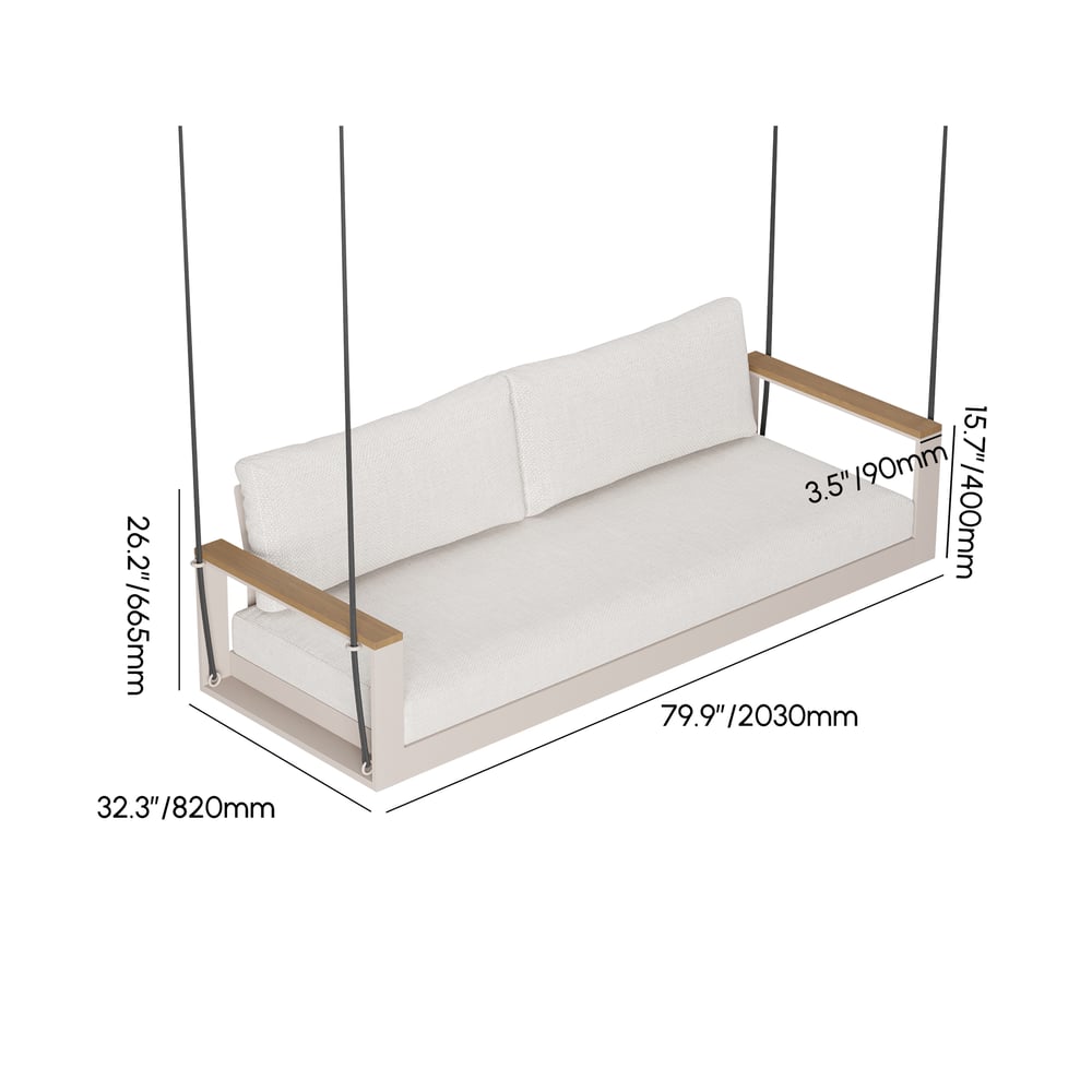 Axis Outdoor Hanging Daybed in Warm White Aluminum with Cushion weights dimensions image