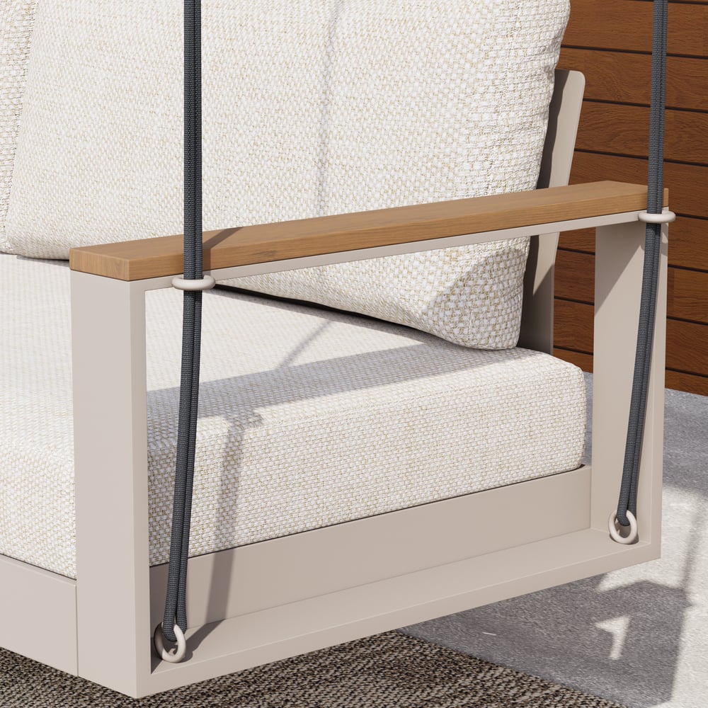 Axis Outdoor Hanging Daybed in Warm White Aluminum with Cushion window image