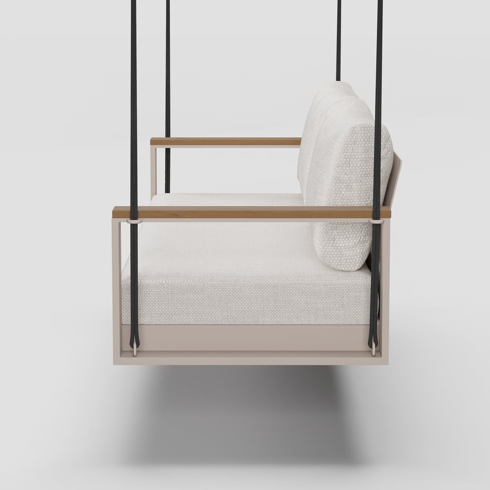 Axis Outdoor Hanging Daybed in Warm White Aluminum with Cushion window image
