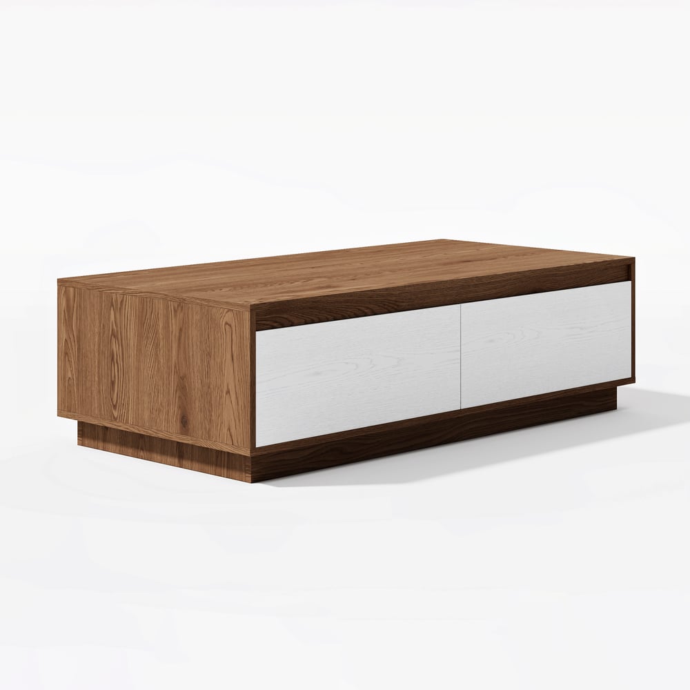 Rechthoekige salontafel van 1200 mm uit het midden van de eeuw, wit en walnootblok Vensterafbeelding