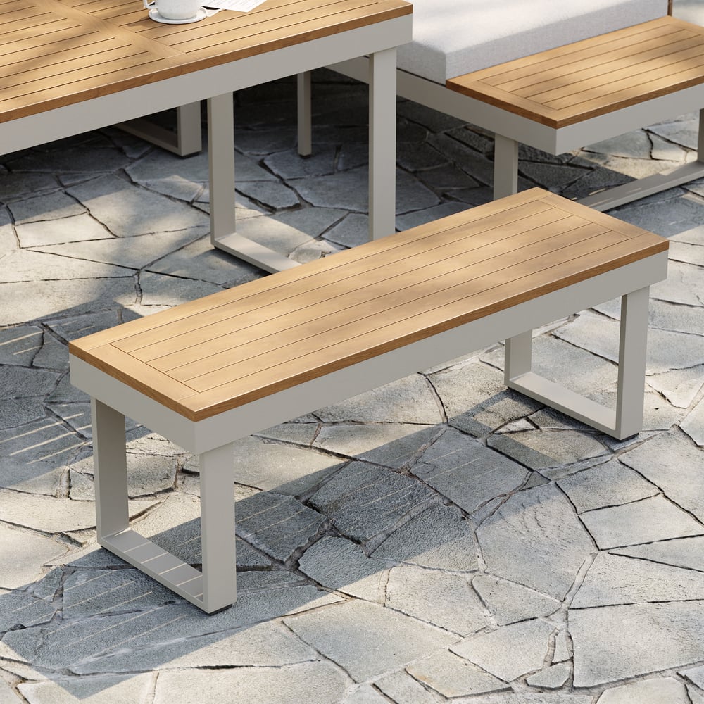 4-Pieces Outdoor Acacia Sectional Sofa Set with Cushion and Side Table window image