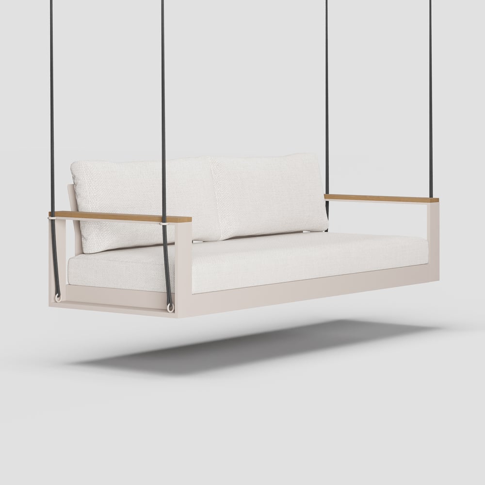 Axis Outdoor Hanging Daybed in Warm White Aluminum with Cushion window image