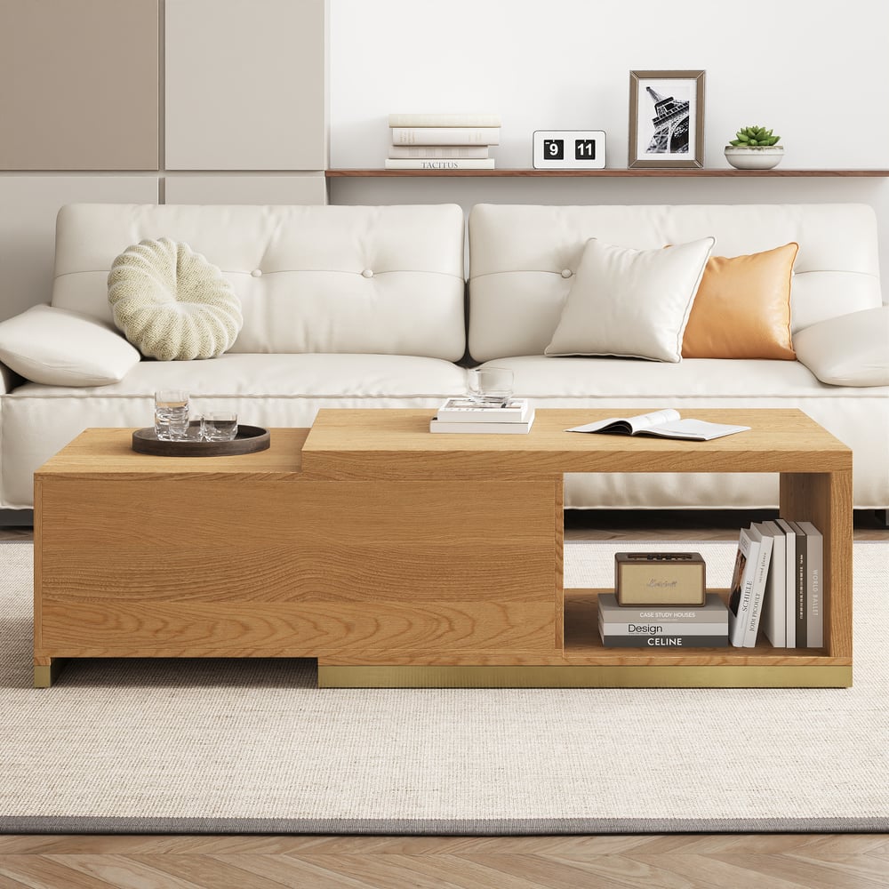Ensemble meuble TV extensible et table basse Mordelle Natural image de fenêtre