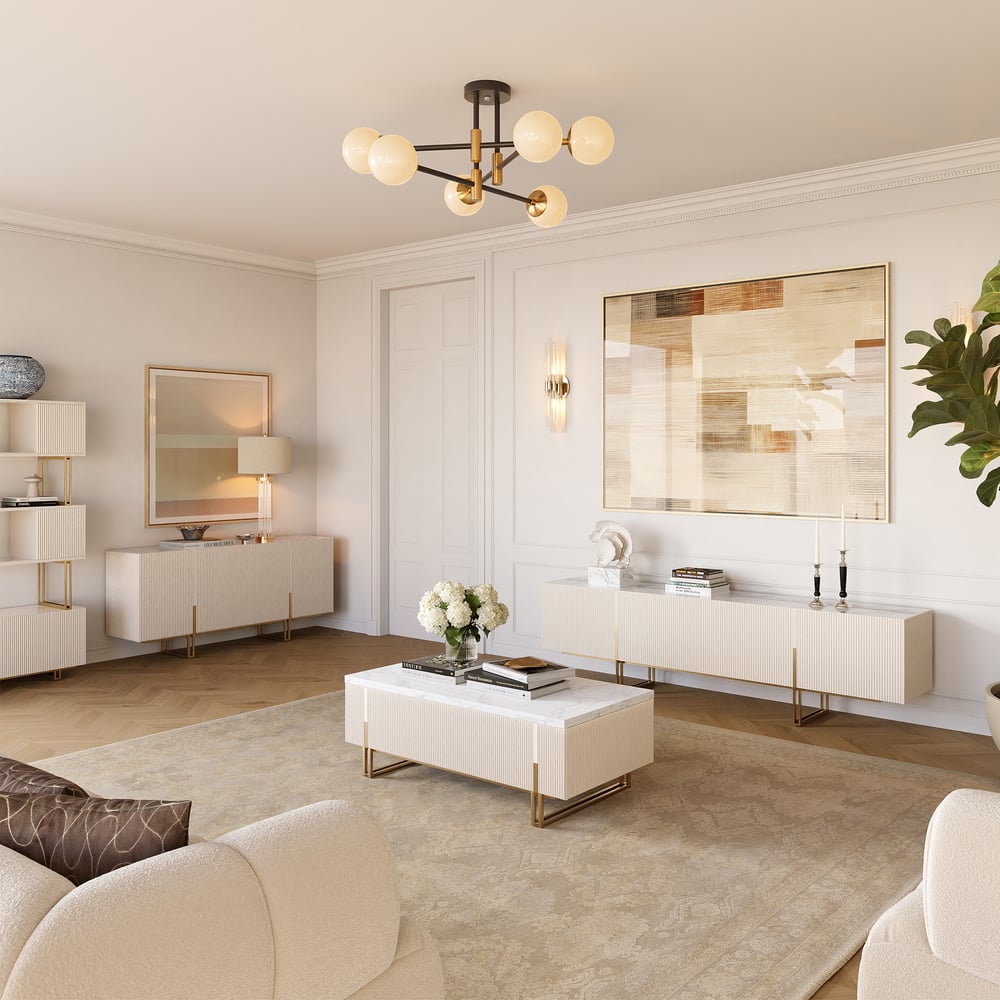 Grovyn 87" Sintered Stone Top Fluted TV Stand with Storage window image