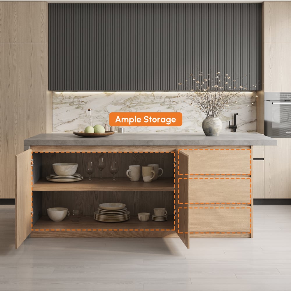 Isola da cucina in legno stile Japandi da 1800 mm Immagine della finestra