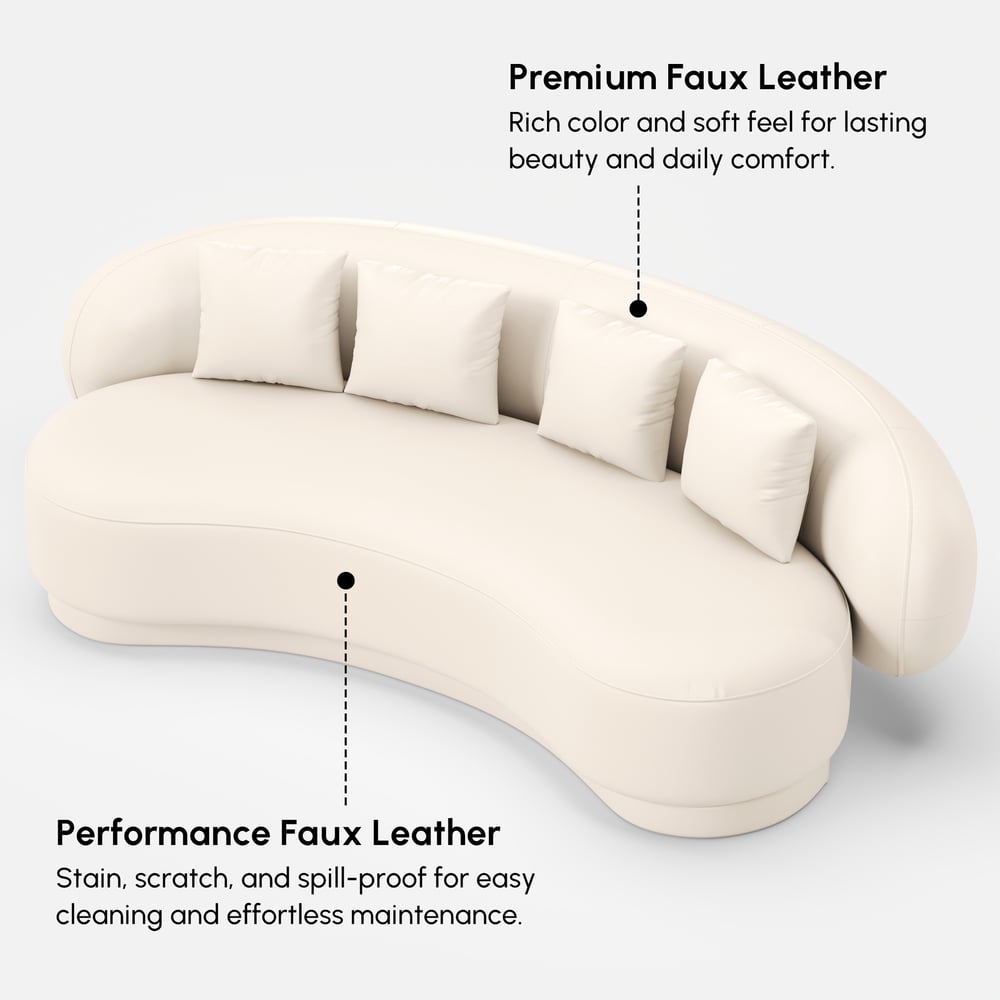 Suncurve Modern Leather Upholstered Sofa 3-Seater Sofa 82.7" White Sofa window image