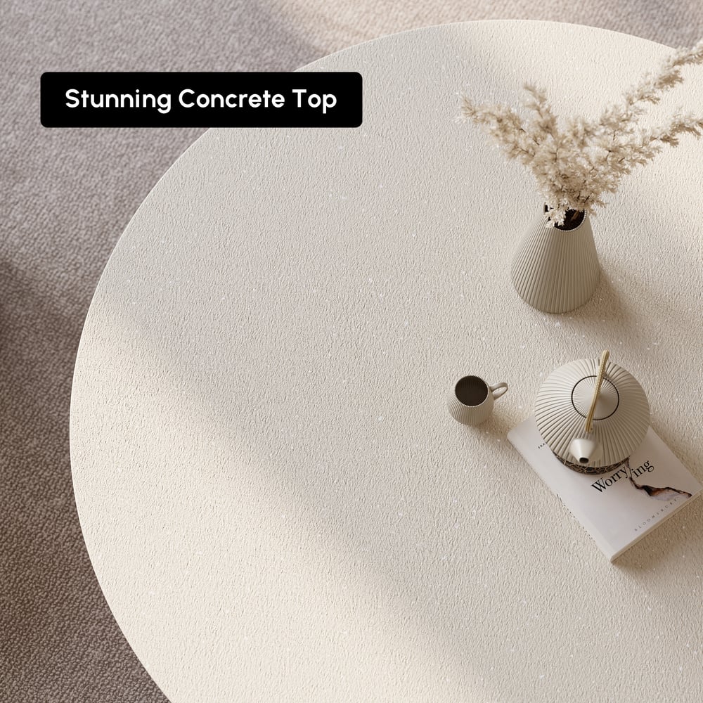 Curva Round Concrete Natural Coffee Table with Wood Legs window image