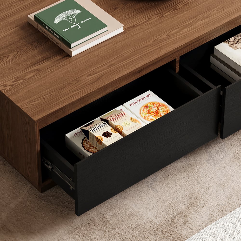 47" Mid Century Rectangular Black & Walnut Block Coffee Table window image