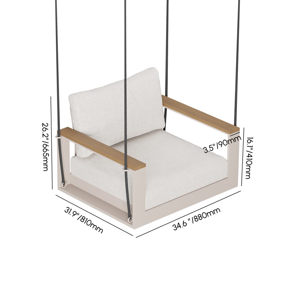 Axis Outdoor Swing Sofa in Warm White Aluminum with Cushion weights dimensions image