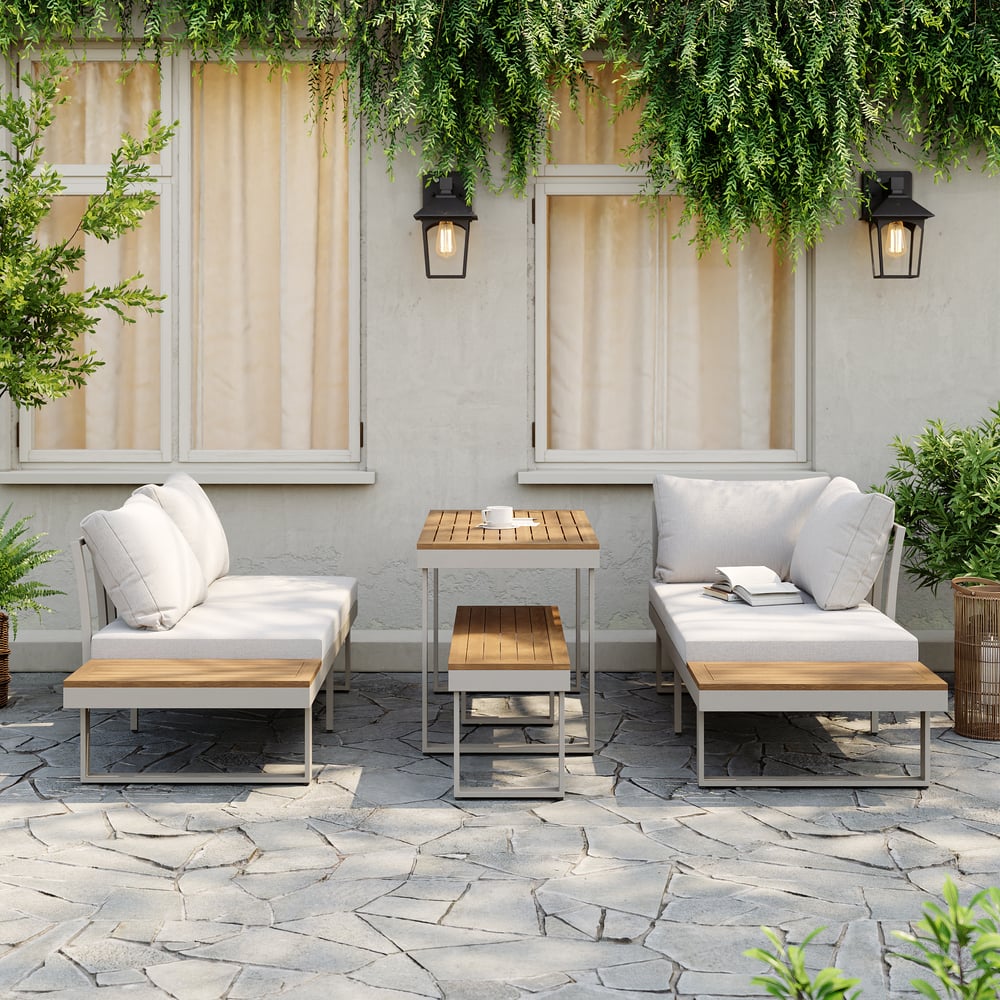 4-Pieces Outdoor Acacia Sectional Sofa Set with Cushion and Side Table window image