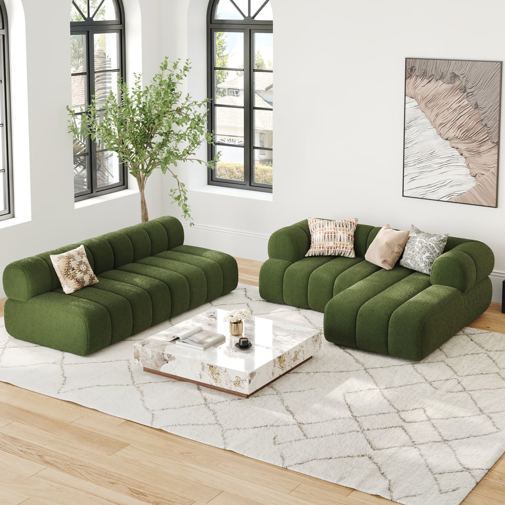 Sofá secional de veludo chenille de 4 peças Nimbus 4000 mm com chaise Imagem da janela