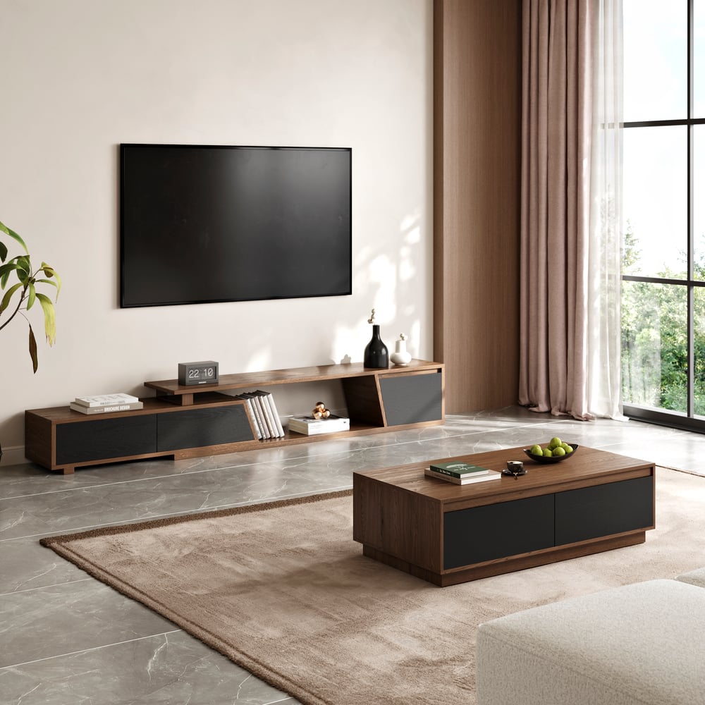 47" Mid Century Rectangular Black & Walnut Block Coffee Table window image