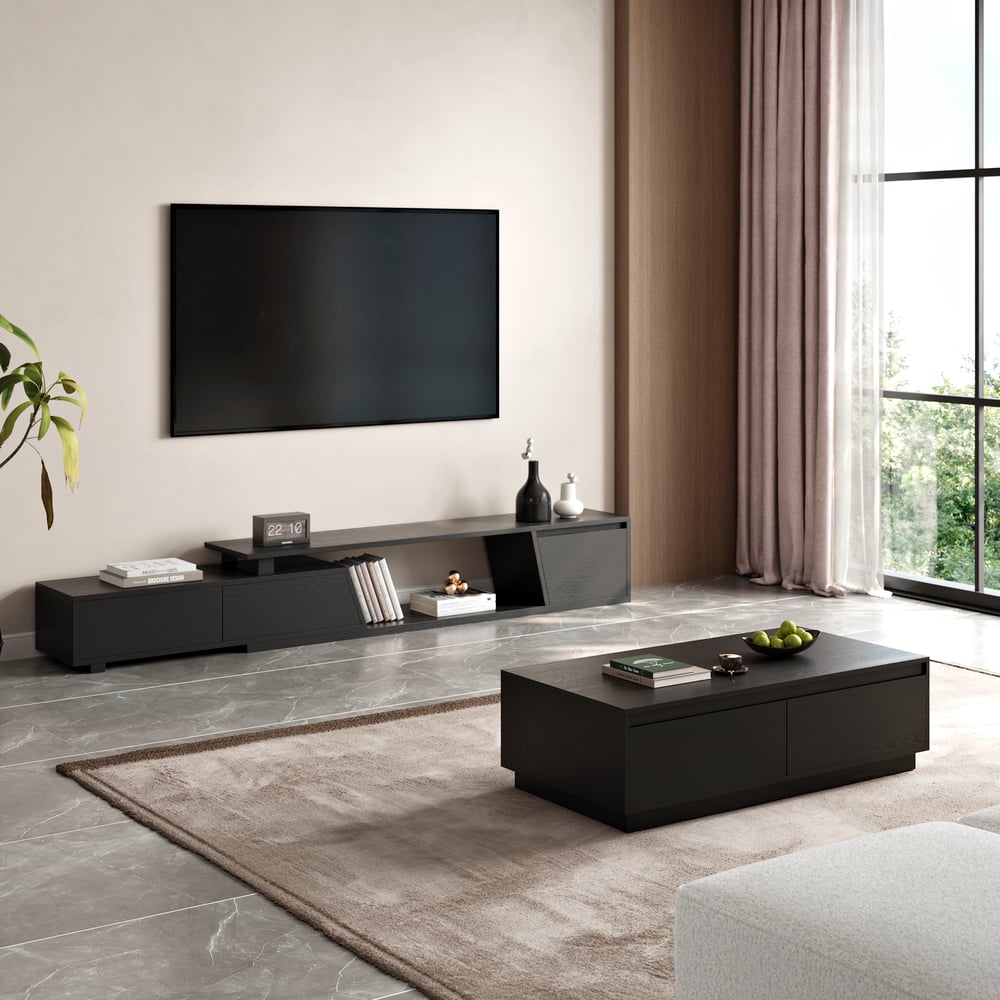 1200mm Mid Century Rectangular Black Block Coffee Table window image