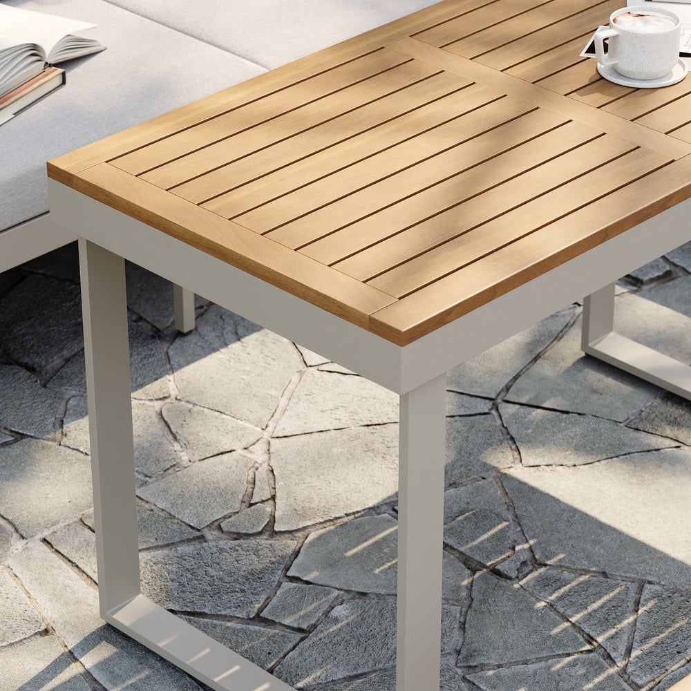 4-Pieces Outdoor Acacia Sectional Sofa Set with Cushion and Side Table window image