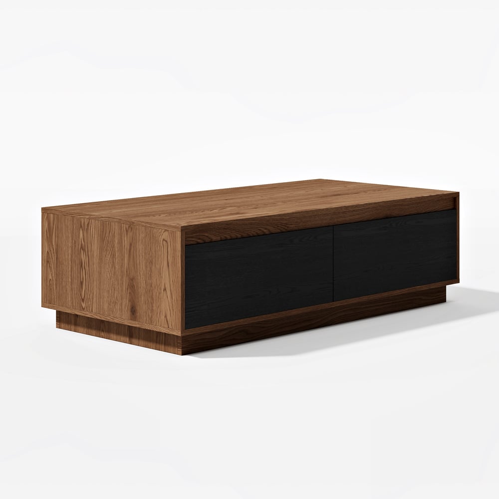 47" Mid Century Rectangular Black & Walnut Block Coffee Table window image