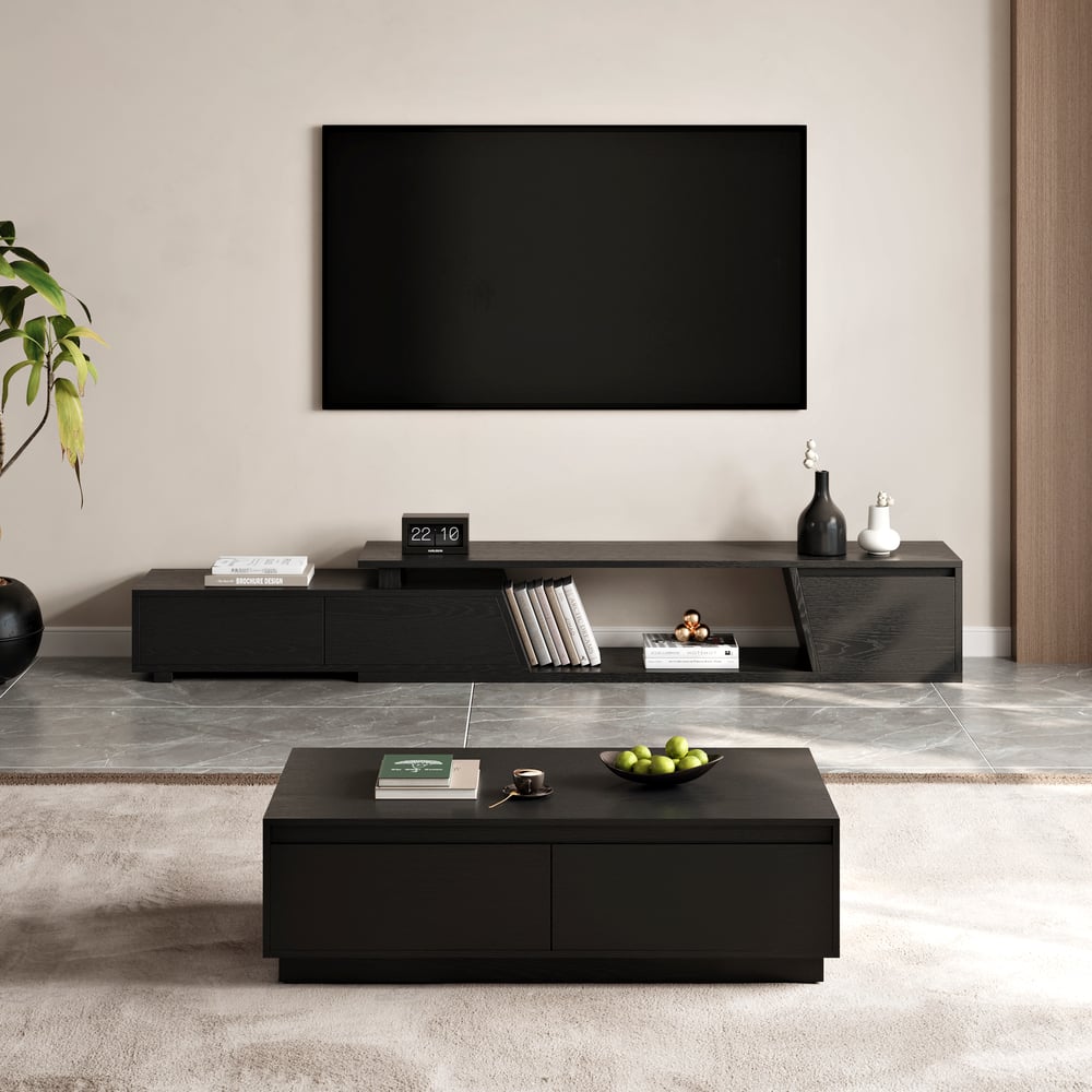 1200mm Mid Century Rectangular Black Block Coffee Table window image