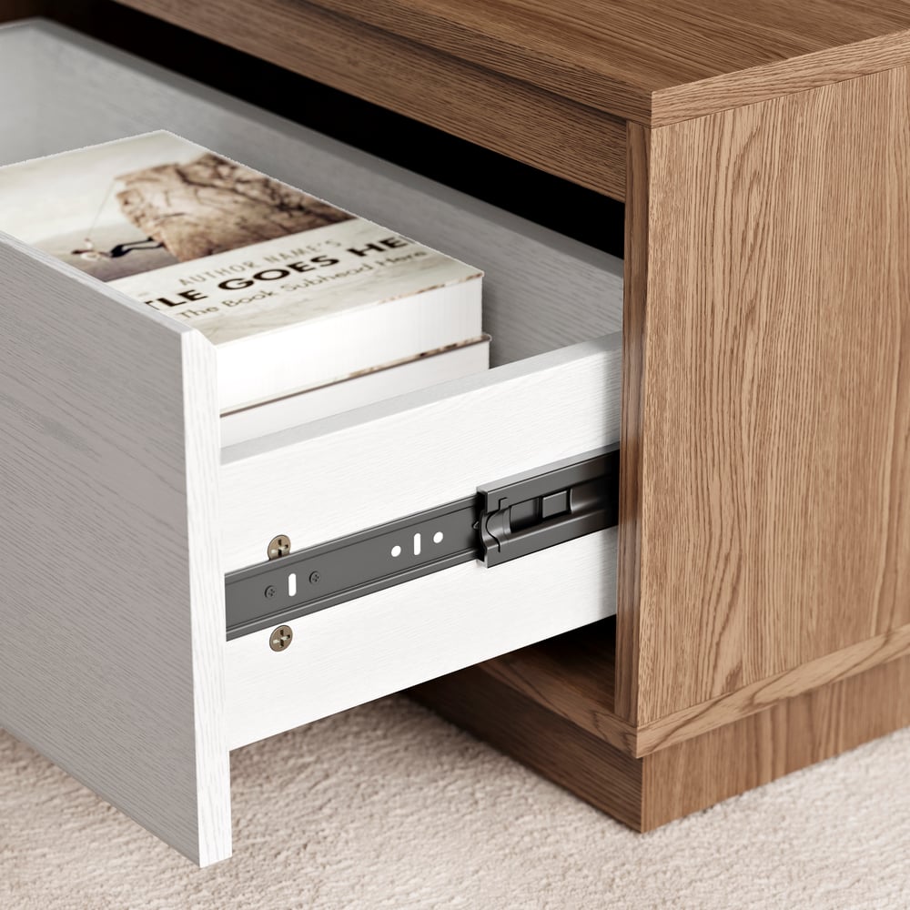 Rechthoekige salontafel van 1200 mm uit het midden van de eeuw, wit en walnootblok Vensterafbeelding