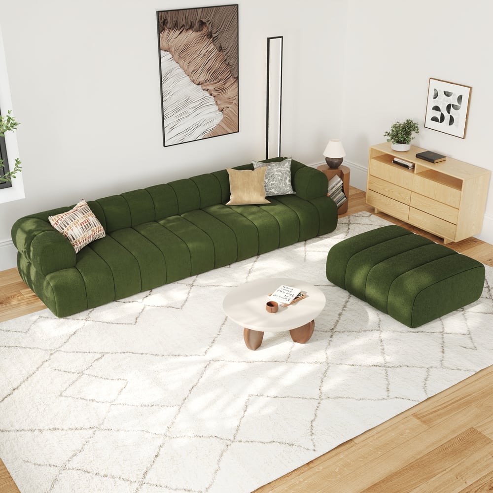 Nimbus 3120mm 4-Piece Channel Chenille Velvet Sectional Sofa with Ottoman window image