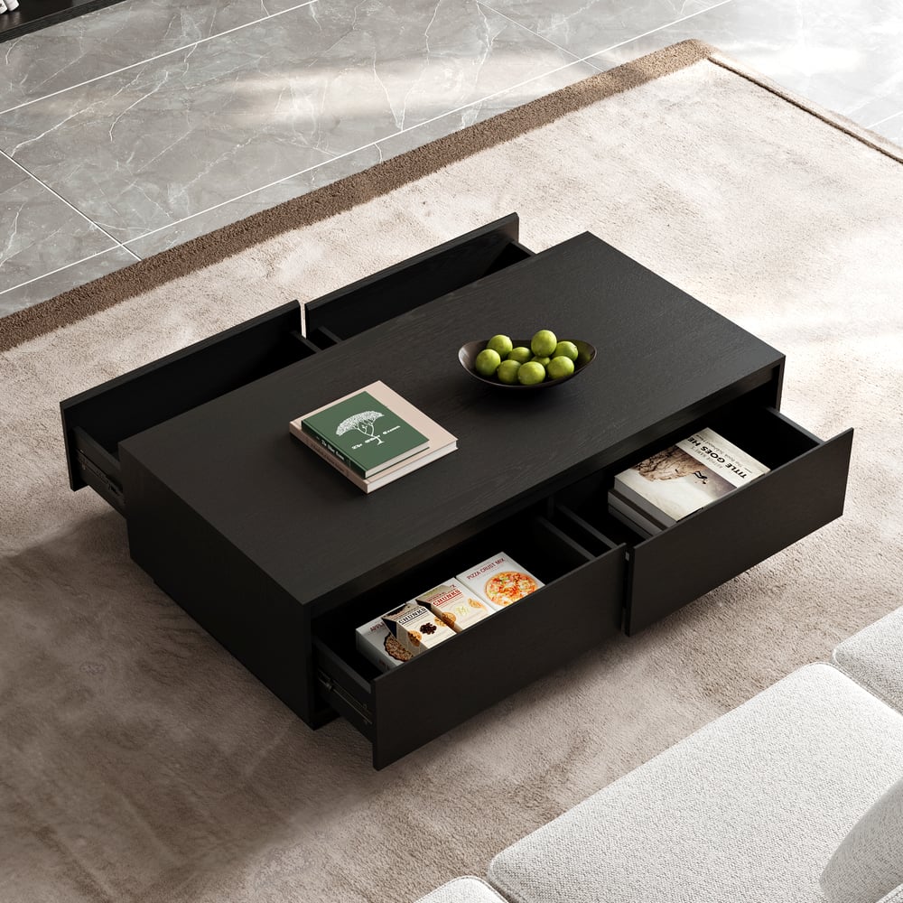 1200mm Mid Century Rectangular Black Block Coffee Table window image