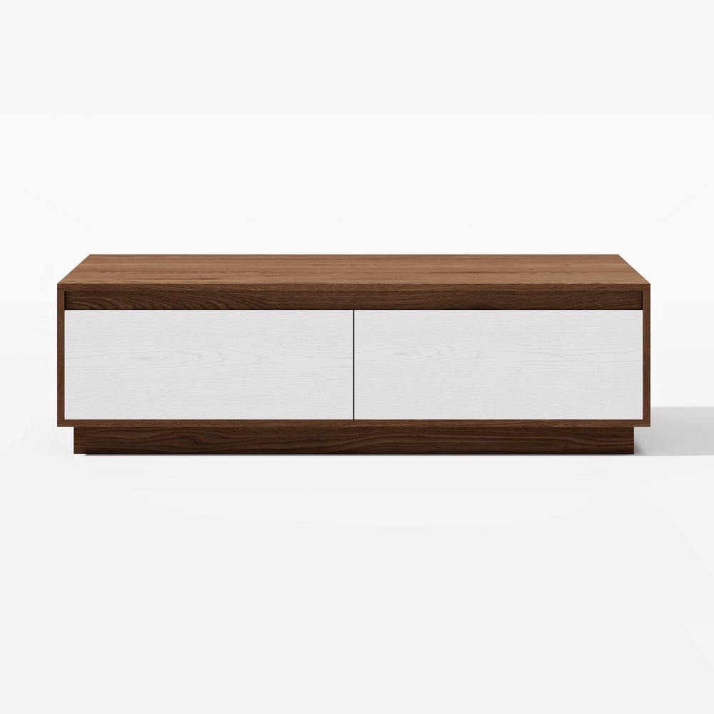 Rechthoekige salontafel van 1200 mm uit het midden van de eeuw, wit en walnootblok Vensterafbeelding