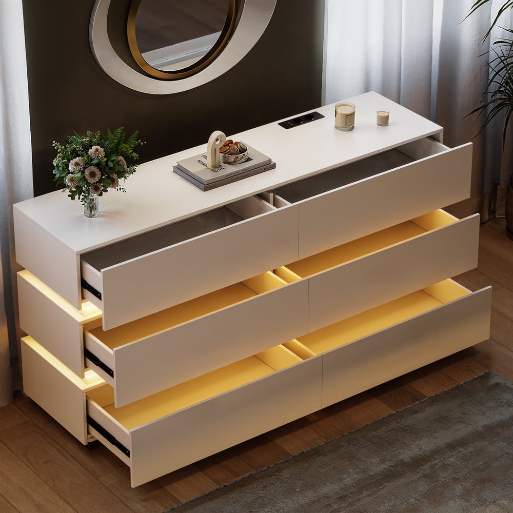Lumio 47" LED 6-Drawer Dresser with Charging Station window image