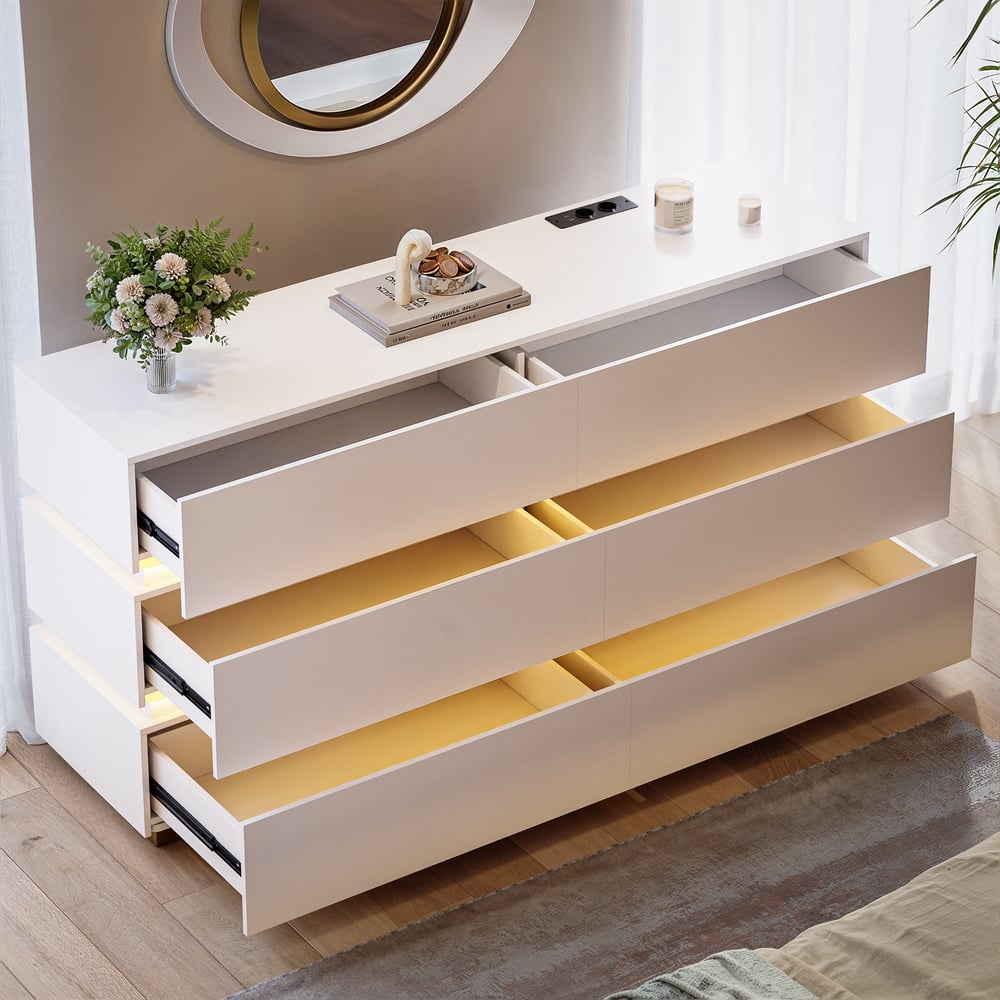Lumio 1500mm LED 6-Drawer Dresser with Charging Station window image