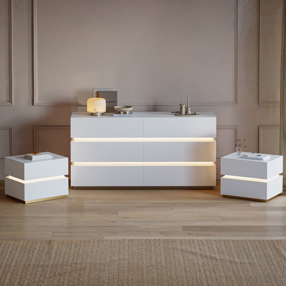 Lumio 1500mm LED 6-Drawer Dresser with Charging Station window image