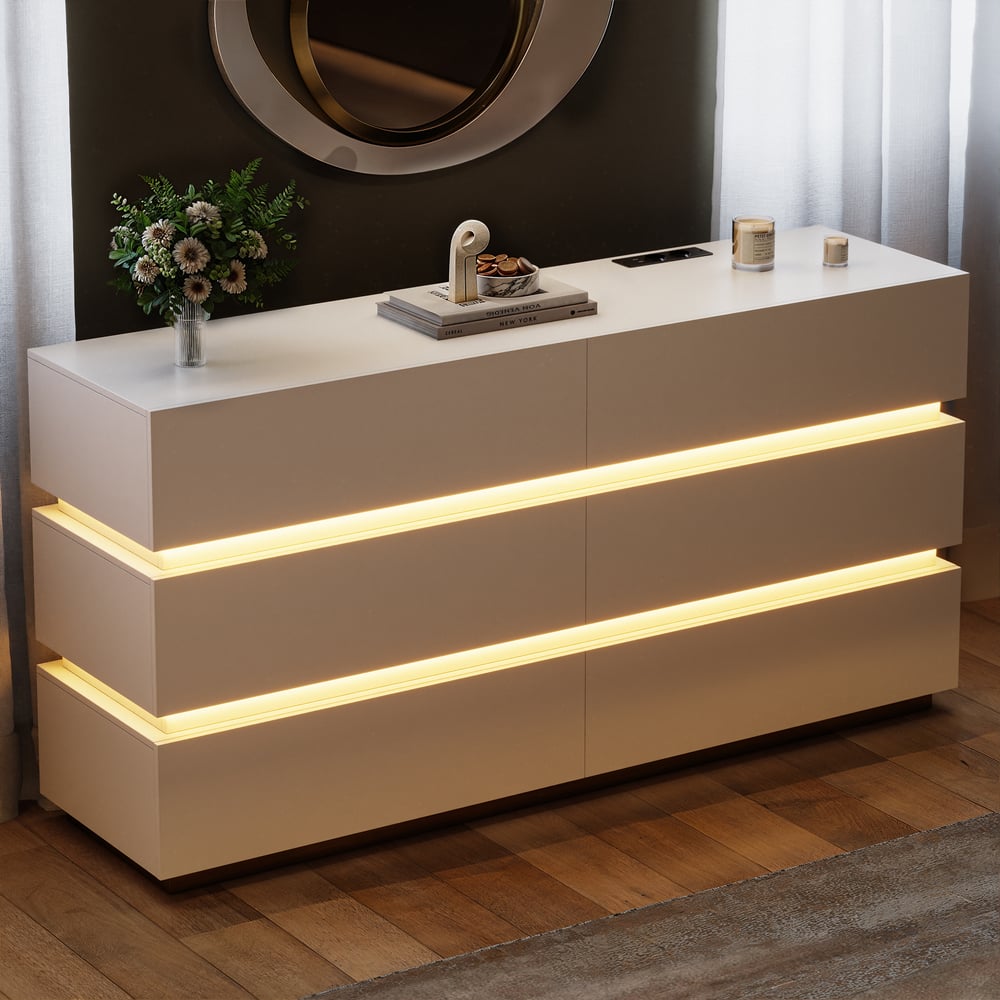 Lumio 47" LED 6-Drawer Dresser with Charging Station window image