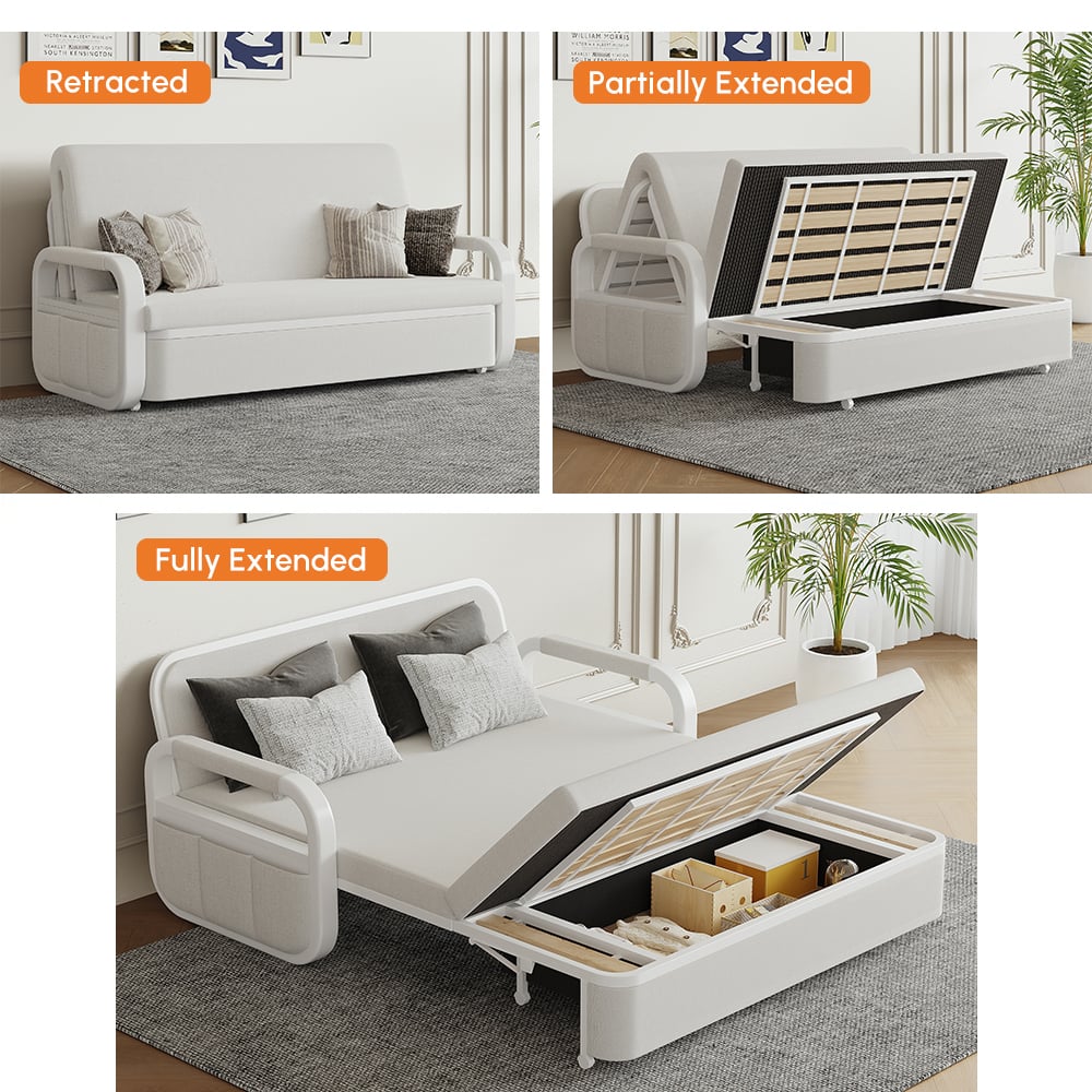 Lněná rozkládací pohovka 2-místná obrázek okna