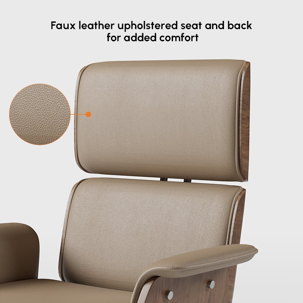 Modern Khaki Home Office Chair Swivel Upholstered Wooden Desk Chair Adjustable Height window image