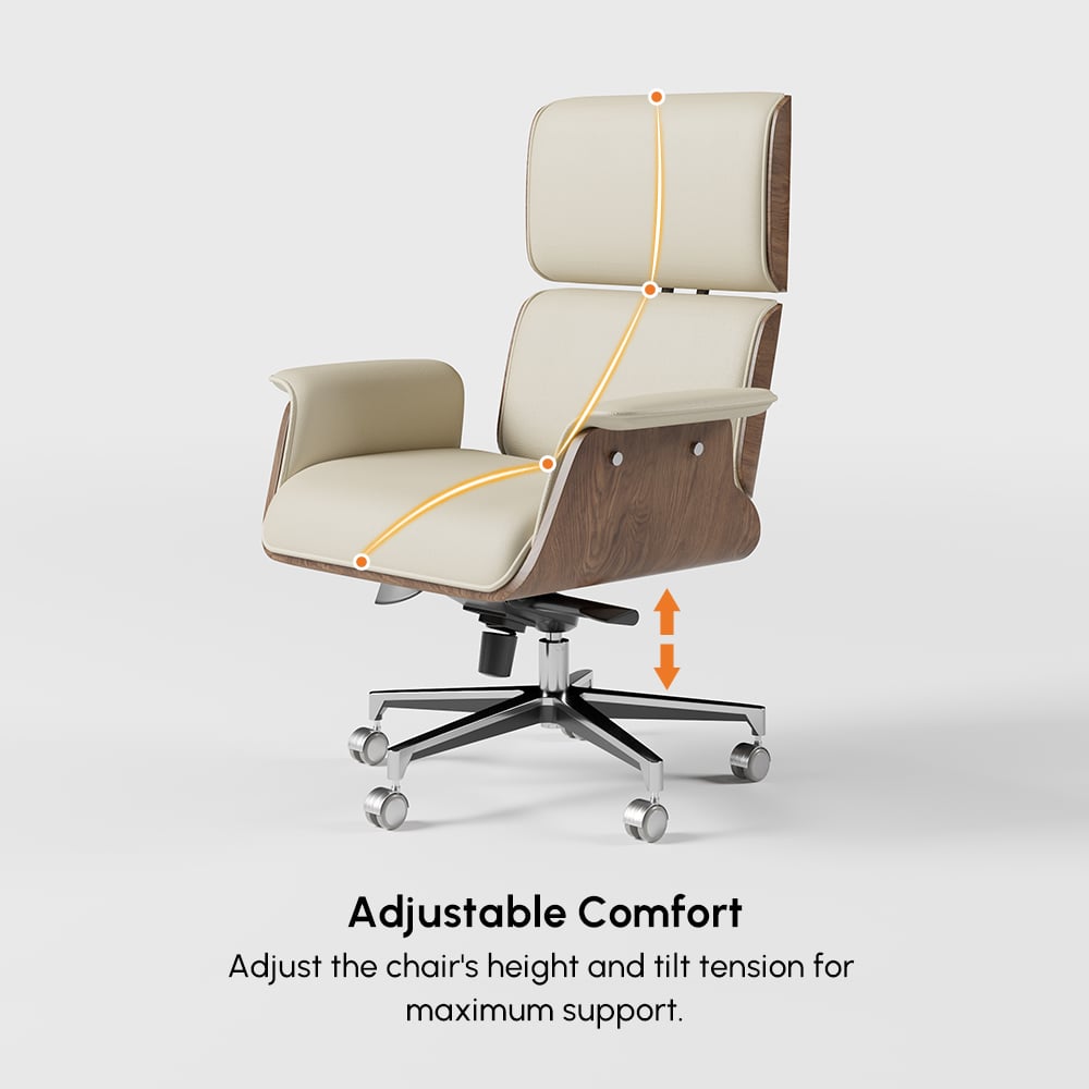 Modern Off White Home Office Chair Upholstered Swivel Task Office Chair High Back window image