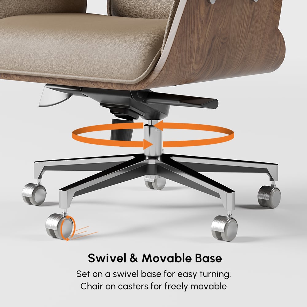 Modern Khaki Home Office Chair Swivel Upholstered Wooden Desk Chair Adjustable Height window image