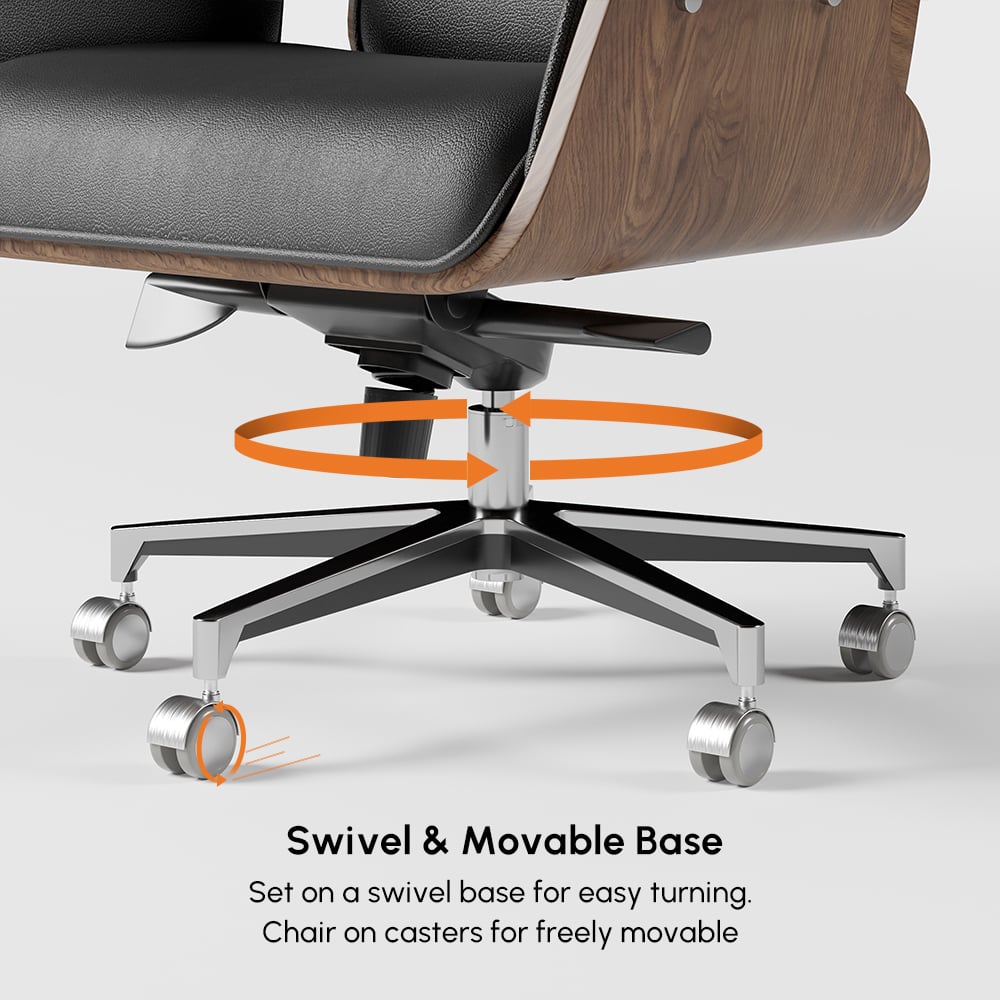 Black Wooden Adjustable Height Swivel Upholstered Desk Chair Home Office window image