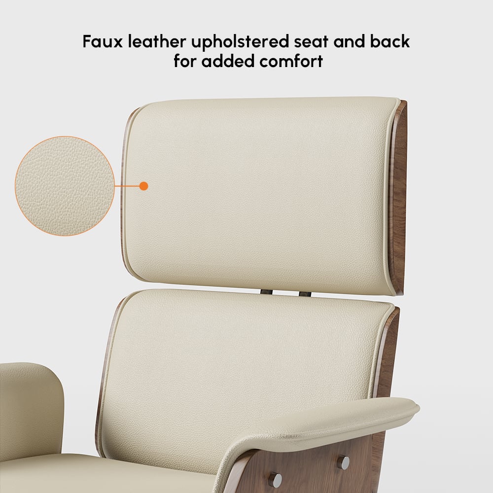 Modern Off White Home Office Chair Upholstered Swivel Task Office Chair High Back window image