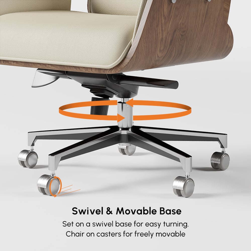 Modern Off White Home Office Chair Upholstered Swivel Task Office Chair High Back window image