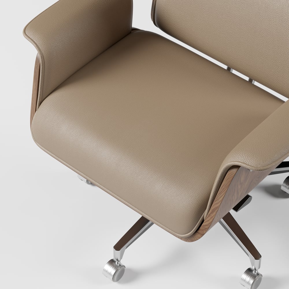 Modern Khaki Home Office Chair Swivel Upholstered Wooden Desk Chair Adjustable Height window image