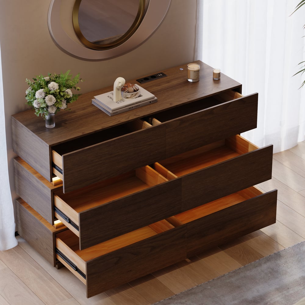 Lumio 1200mm LED 6-Drawer Dresser with Charging Station window image