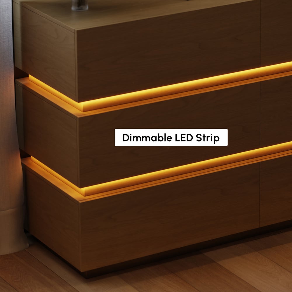 Lumio 1200mm Modern White 6 Drawer LED Dresser Chest Bedroom Storage Cabinet window image