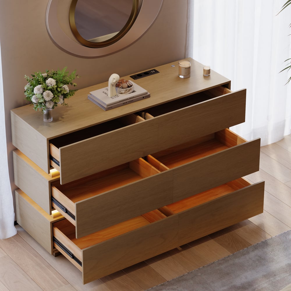 Lumio 1200mm Modern White 6 Drawer LED Dresser Chest Bedroom Storage Cabinet window image