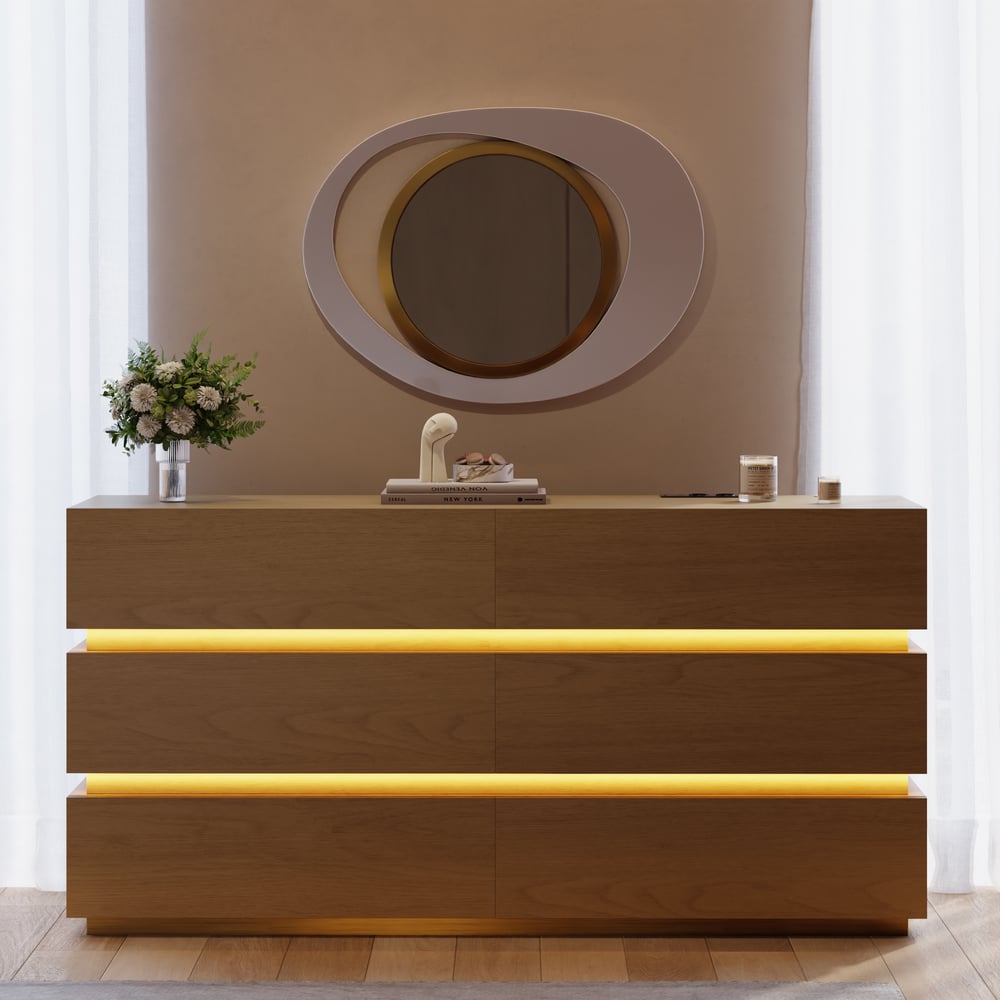 Cômoda LED Lumio 1500mm com 6 gavetas e estação de carregamento Imagem da janela