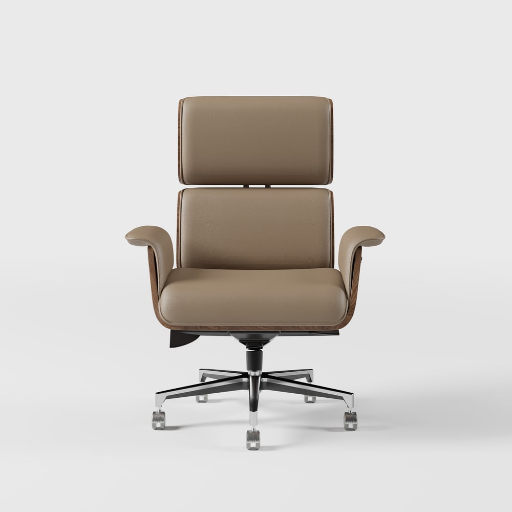 Modern Khaki Home Office Chair Swivel Upholstered Wooden Desk Chair Adjustable Height window image