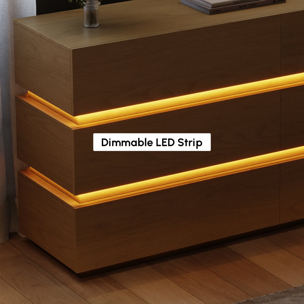 Cômoda LED Lumio 1500mm com 6 gavetas e estação de carregamento Imagem da janela