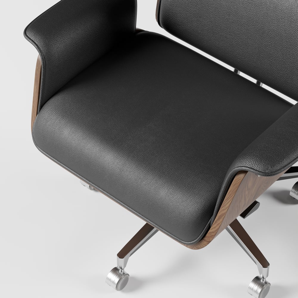 Black Wooden Adjustable Height Swivel Upholstered Desk Chair Home Office window image