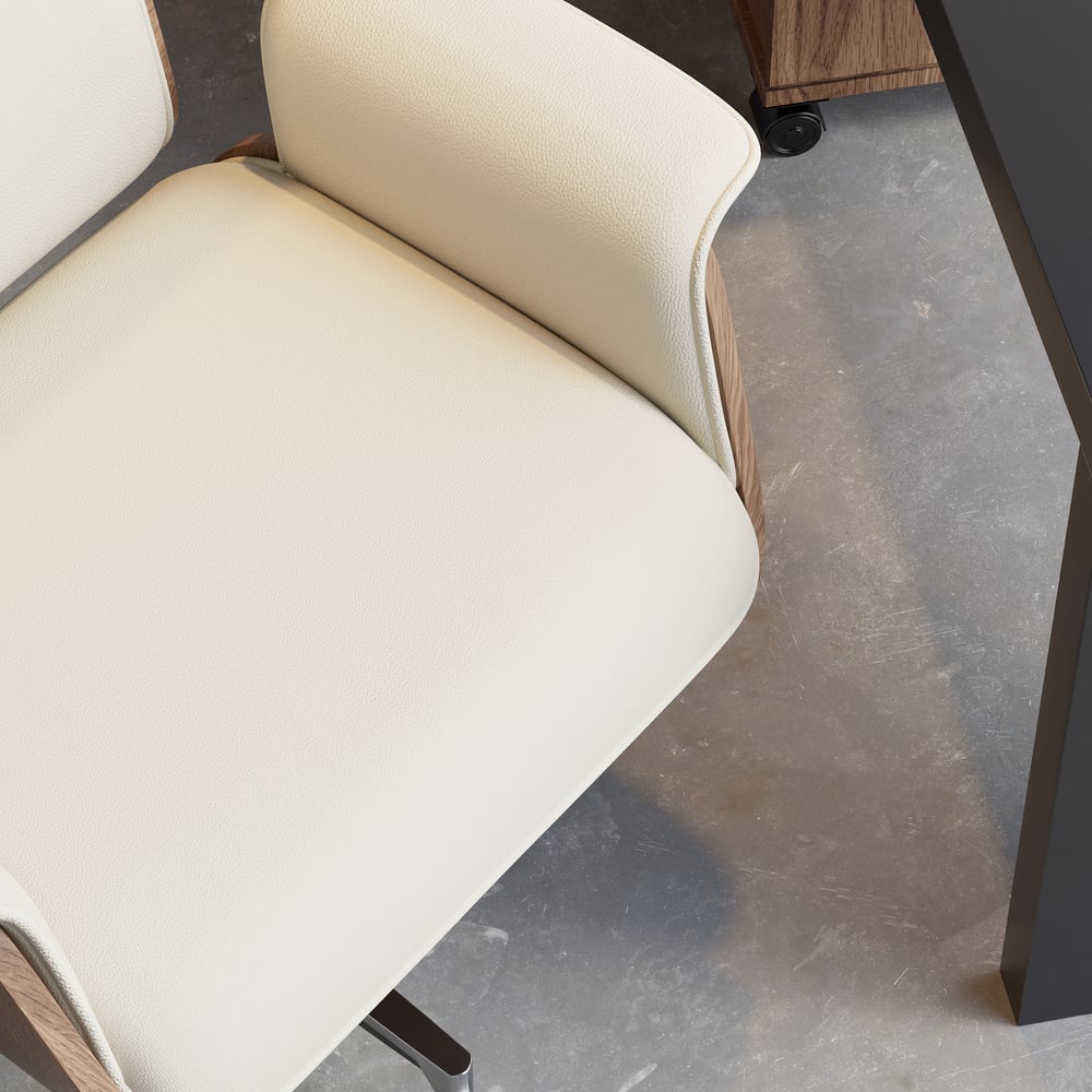 Modern Off White Home Office Chair Upholstered Swivel Task Office Chair High Back window image