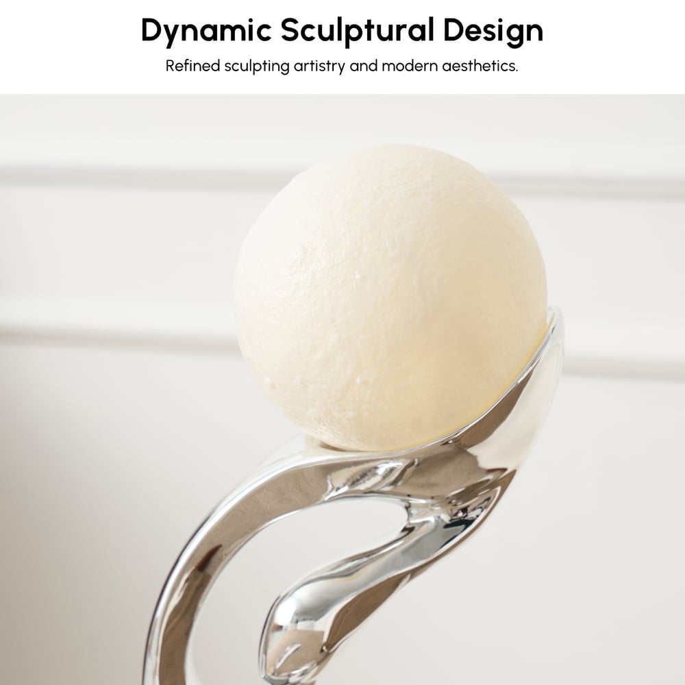 9" x 32" Silver Sculpture with Illuminated Sphere Art Decor window image