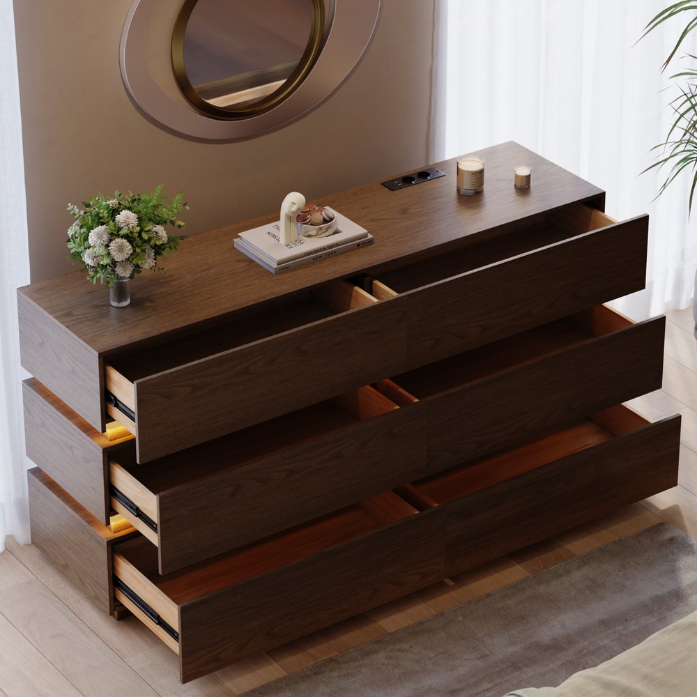 Lumio 59" LED 6-Drawer Dresser with Charging Station window image